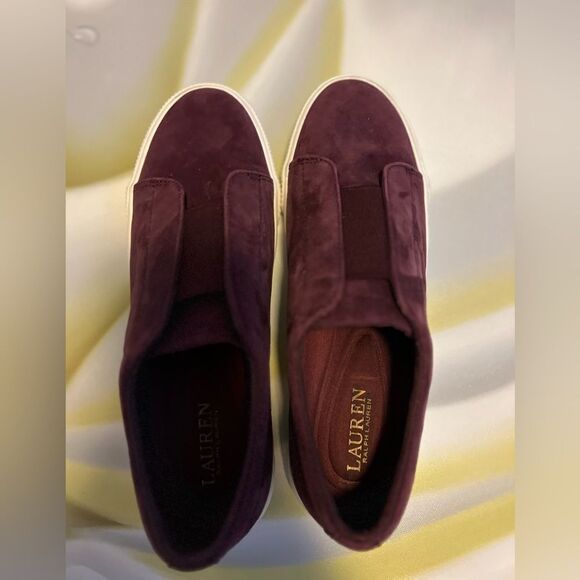 Ralph Lauren Women's Burgundy Isla Sheep Suede Slip-On Sneaker 🔥NEW🔥 - Picture 3 of 8